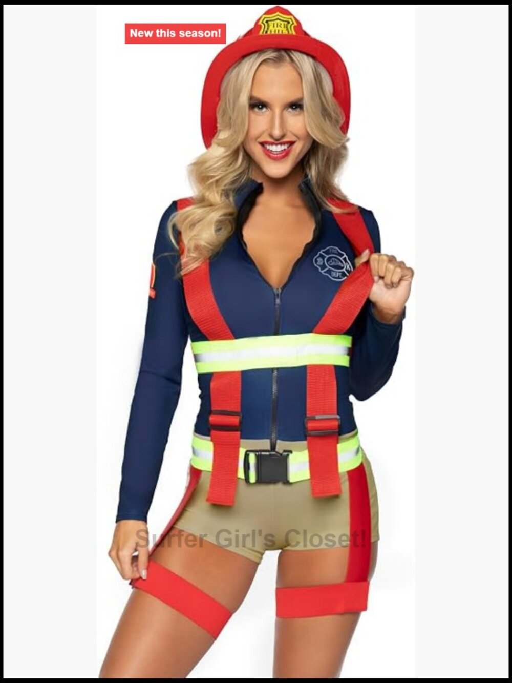 Women's Sexy Firefighter Romper Costume with Reflective Suspenders